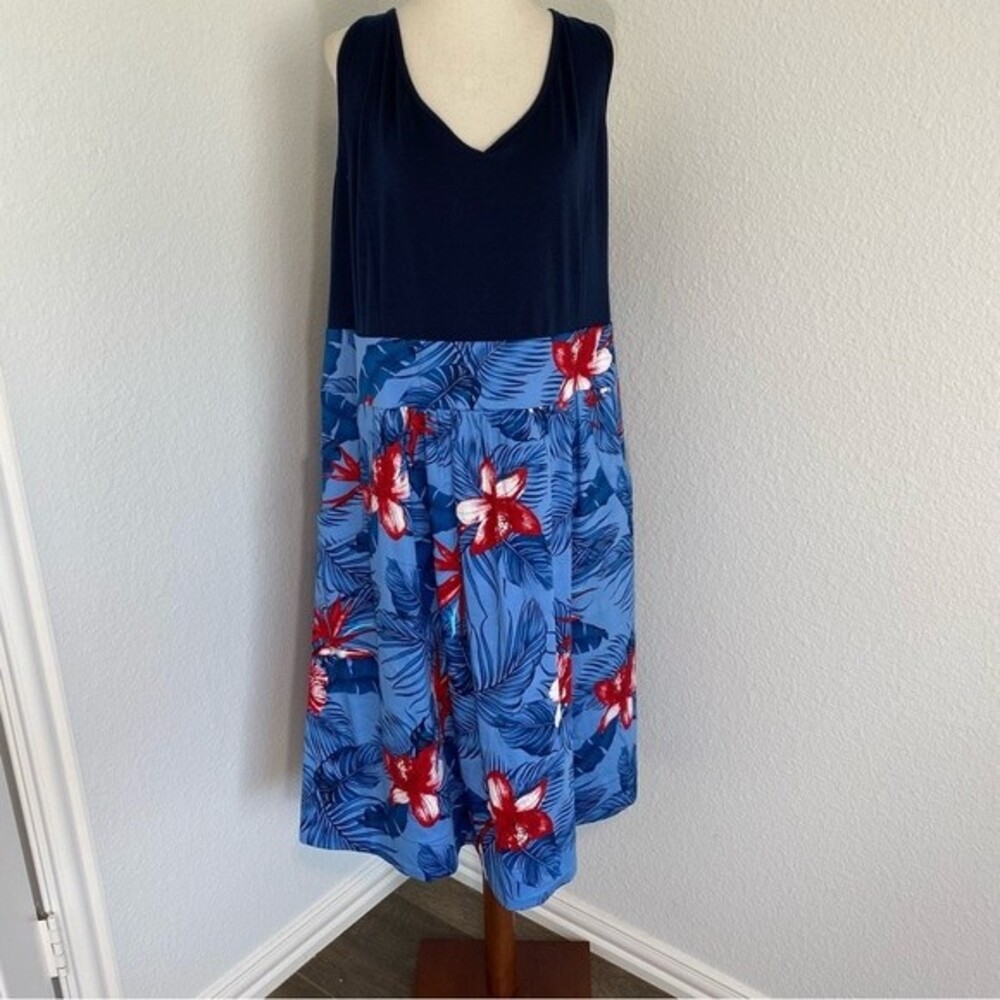 NWT Loralette Floral Tropical Blue Red Dress Sleeveless V Neck Sexy Size 24